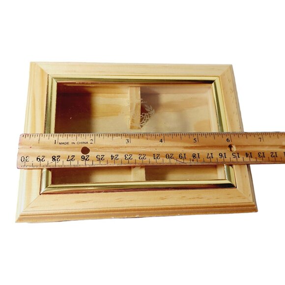 Vintage Wooden Playing Card Holder Box Golf Etched Glass Top - Picture 7 of 9